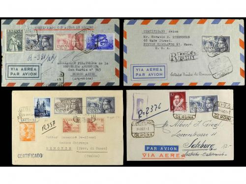 ✉ ESPAÑA. 1951-54. ISABEL AÉREA. Conjunto de 4 cartas certif