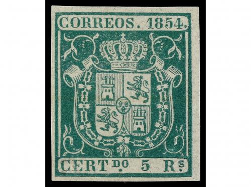 (*) ESPAÑA. Ed. 26M. 5 reales verde, raya de tinta lavada, p
