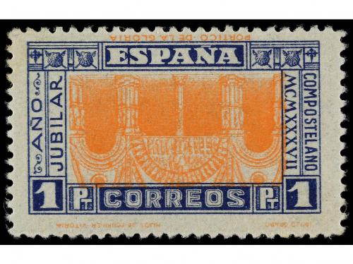 * ESPAÑA. Ed. 835ei. 1 pta. naranja y azul CENTRO INVERTIDO.