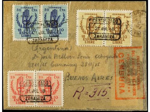 ✉ ESPAÑA. Ed. 851/54. 1938. ZARAGOZA a BUENOS AIRES. Serie c