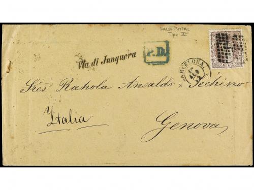 ✉ ESPAÑA. Ed. 109F. 1872. BARCELONA a GÉNOVA. 200 mils. cast