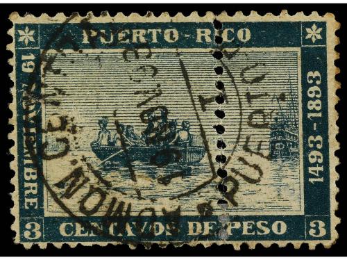 PUERTO RICO. 3 cents. verde DOBLE DENTADO VERTICAL posición 
