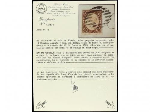 Δ ESPAÑA. Ed. 71. 19 cuartos castaño y rosa sobre pequeño fr