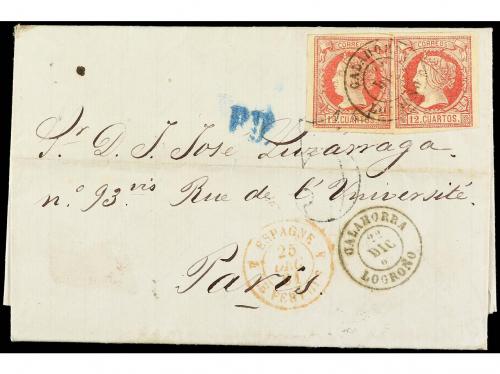 ✉ ESPAÑA. Ed. 53 (2). 1861. CALAHORRA a PARÍS. 12 cuartos ro