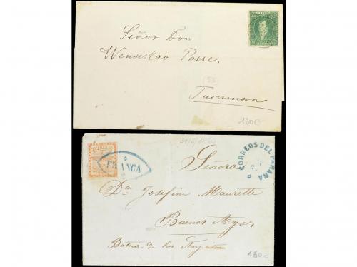 ✉ ARGENTINA. 1860-68. Dos cartas con sellos de 5 ctvos. rojo