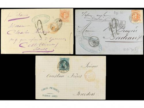 ✉ ARGENTINA. 1874-81. Tres cartas circuladas a Francia con f