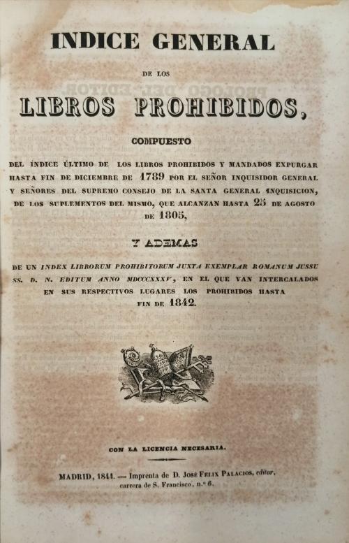 1844. LIBRO. (BIBLIOGRAFÍA). INDICE GENERAL DE LOS LIBROS PR