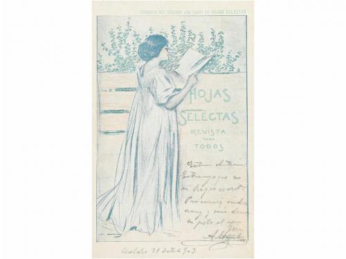 1900 ca. POSTALES. CASAS, R.:. PUBLICIDAD DE LA REVISTA HOJA