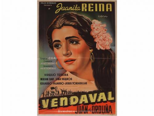 1949-1950 ca. CARTEL CINE. JUANITA REINA con VENDAVAL. Litog