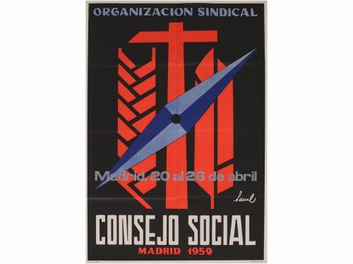 1955-1959. CARTEL. SÁEZ:. III CONGRESO NACIONAL DE TRABAJADO