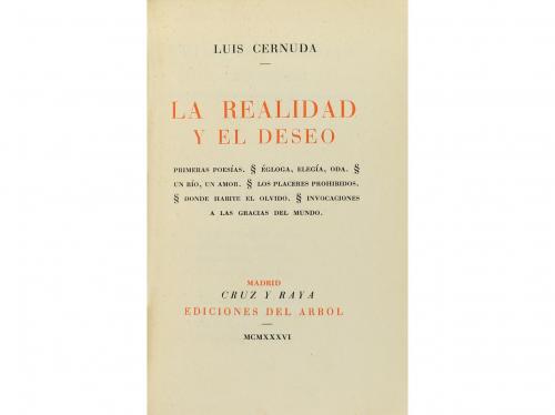 1936. LIBRO. (LITERATURA). CERNUDA, LUIS:. LA REALIDAD Y EL