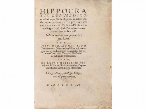 1543. LIBRO. (MEDICINA). CORNARIUM, IANUM:. HIPPOCRATIS COI 