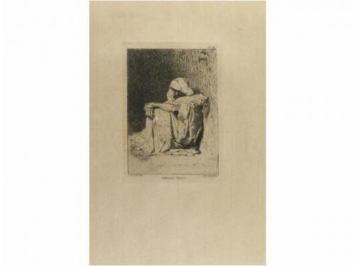 1860 ca. GRABADO. FORTUNY, MARIÀ:. ARABE ASSIS. 14 x 10 cm h