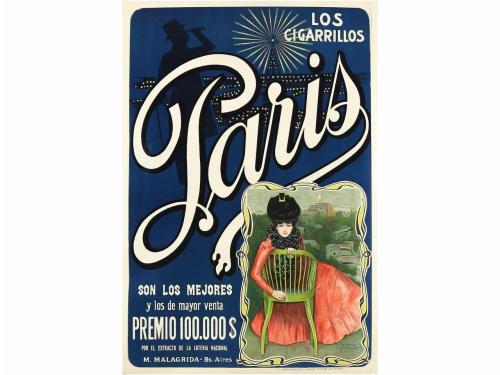 1900 ca. CARTEL. CASAS:. CIGARRILLOS PARIS SON LOS MEJORES. 