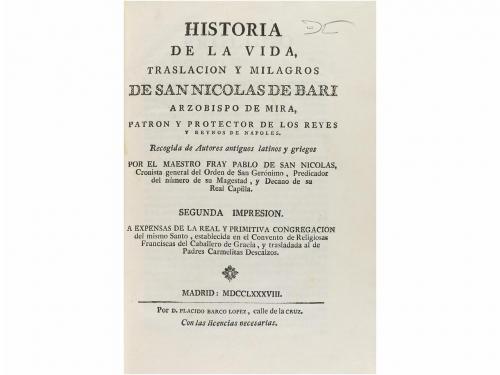 1788. LIBRO. (HAGIOGRAFÍA). NICOLAS, PABLO DE SAN:. HISTORI