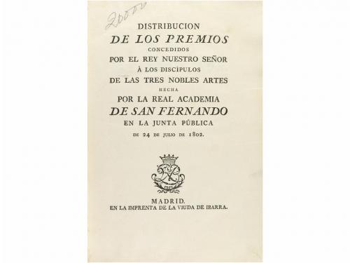1802. LIBRO. (ARTE). DISTRIBUCION DE LOS PREMIOS CONCEDIDOS 