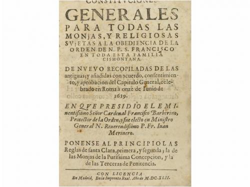 1642. LIBRO. (RELIGION-SANTA CLARA). CONSTITUCIONES GENERALE