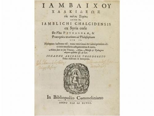 1598. LIBRO. (HISTORIA). IAMBLICHI CHALCIDENSIS:. DE VITA PY