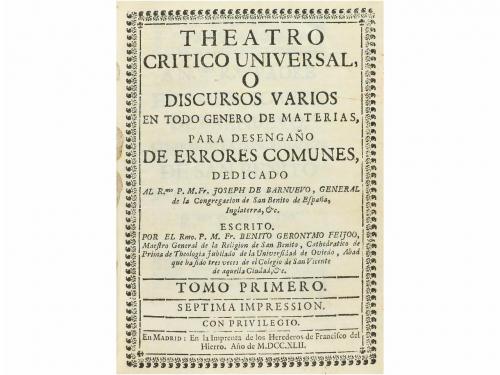 1737-1746. LIBRO. (LITERATURA ESPAÑOLA). FEIJOO, BENITO GER