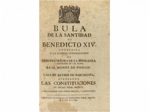 1753 ca. FOLLETOS. (BARCELONA-BULA). BULA DE LA SANTIDAD DE