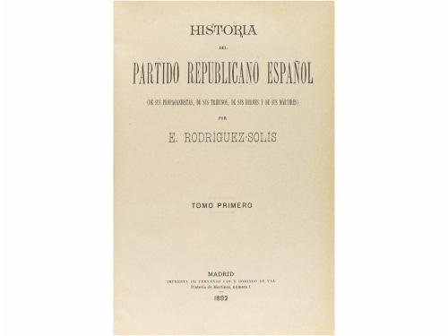 1892. LIBRO. (HISTORIA). RODRÍGUEZ-SOLÍS, E.:. HISTORIA DEL 