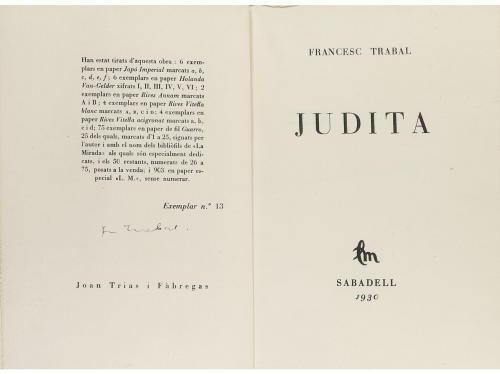 1930. LIBRO. (BIBLIOFILIA). TRABAL, FRANCESC:. JUDITA. Sabad