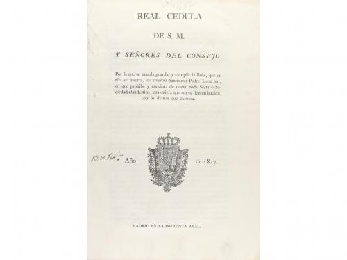 1827. FOLLETOS. (REAL CÉDULA-MASONERÍA). REAL CÉDULA DE S. .