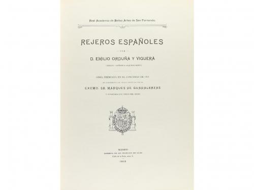 1915. LIBRO. (ARTE). ORDUÑA Y VIGUERA, EMILIO:. REJEROS ESPA