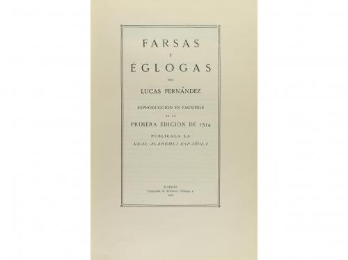 1929. LIBRO. (FACSÍMIL). FERNANDEZ, LUCAS:. FARSAS Y EGLOGAS
