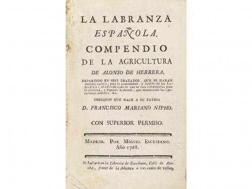 1768. LIBRO. (AGRICULTURA). HERRERA, ALONSO DE:. LA LABRANZA