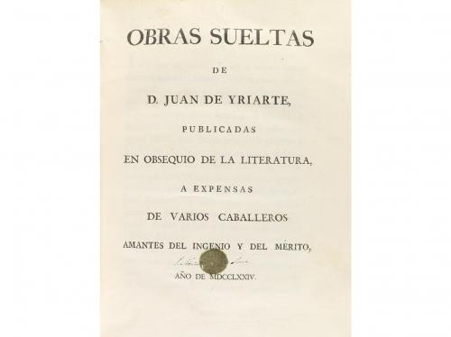 1774. LIBRO. (LITERATURA). YRIARTE, JUAN DE:. OBRAS SUELTAS 