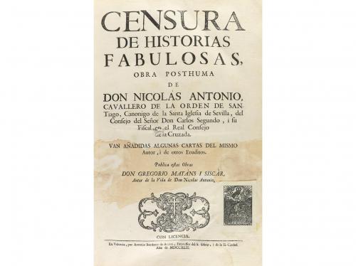 1742. LIBRO. (HISTORIA). NICOLAS DE ANTONIO:. CENSURA DE HIS