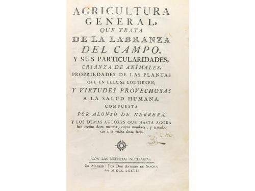 1777. LIBRO. (AGRICULTURA). HERRERA, ALONSO DE:. AGRICULTURA