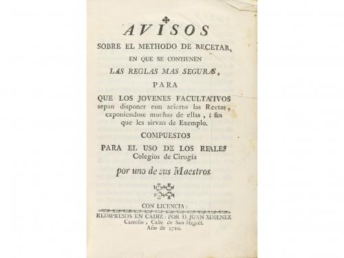 1786. LIBRO. (MEDICINA). AVISO SOBRE EL METHODO DE RECETAR, 