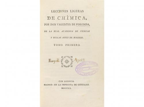1791. LIBRO. (CIENCIAS). FORONDA, VALENTIN DE:. LECCIONES LI