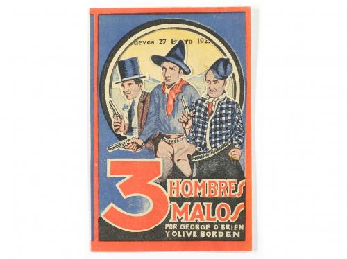 1927. PROGRAMA DE MANO. 3 HOMBRES MALOS. Díptico troquelado.