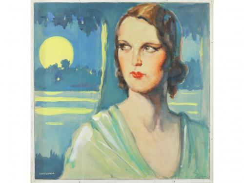 1930 ca. ORIGINAL ARTÍSTICO. LONGORIA:. RETRATO FEMENINO AL 