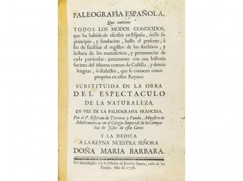 1758. LIBRO. (PALEOGRAFÍA). TERREROS Y PANDO, ESTEVAN DE:. P