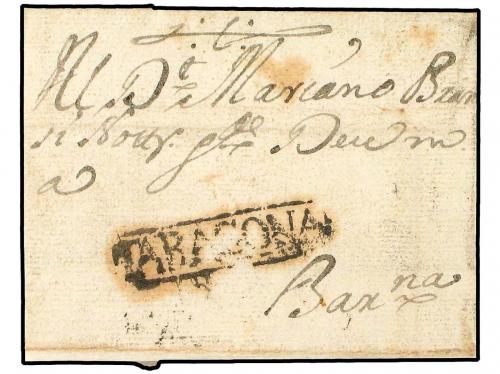 ✉ ESPAÑA: PREFILATELIA. (1752 ca.). Envuelta circulada a BAR