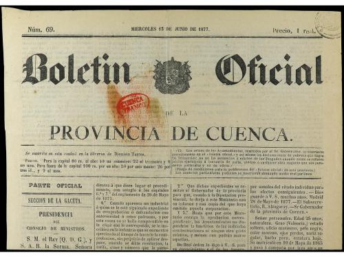 ✉ ESPAÑA. 1877. BOLETÍN OFICIAL DE LA PROVINCIA DE CUENCA. U