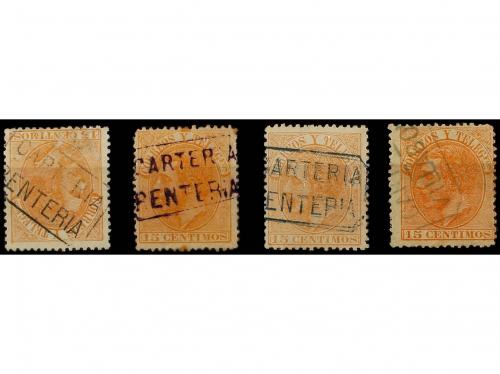 ° ESPAÑA. Ed. 210(22). 15 cts. naranja. 22 sellos con mat. C