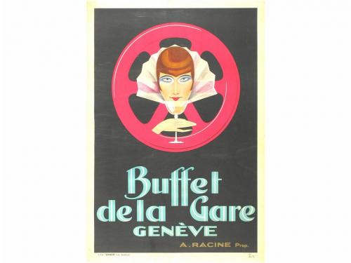 1925 ca. CARTEL. RACE TELL:. BUFFET DE LA GARE GENEVE. Litog