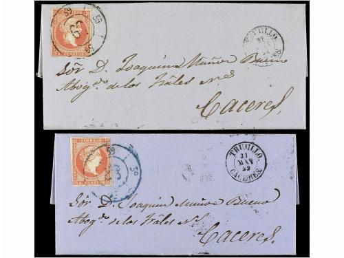 ✉ ESPAÑA. Ed. 48. 1858. Dos cartas con sello de 4 cuartos, m