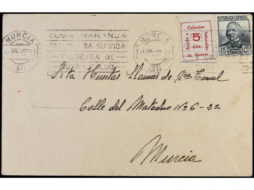 ✉ ESPAÑA GUERRA CIVIL. 1936. MURCIA correo interior, 15 cts.