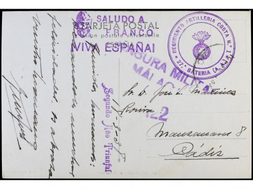 ✉ ESPAÑA GUERRA CIVIL. 1938. MÁLAGA a CÁDIZ. Marca de franqu