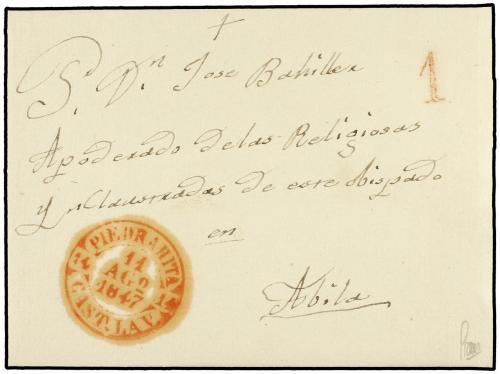 ✉ ESPAÑA: PREFILATELIA. 1847. Carta con fechador PIEDRAHITA/