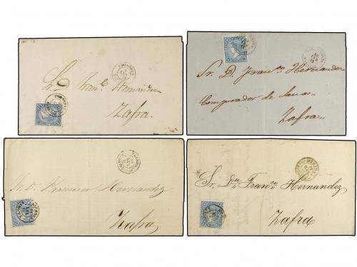 ✉ ESPAÑA. Ed. 75. 1865. CUATRO cartas con sello de 4 cuartos