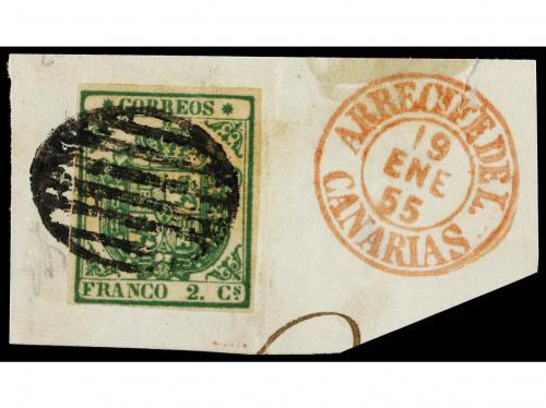 Δ ESPAÑA. Ed. 32. 1855 (19 Enero). Fragmento con sello de 2 
