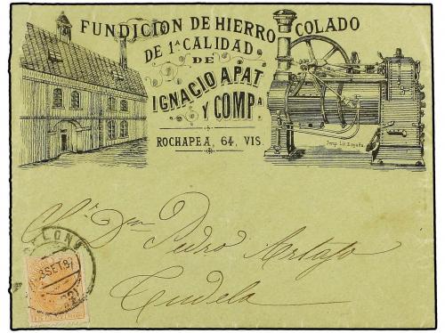 ✉ ESPAÑA. Ed. 210. 1887. BARCELONA a TUDELA. 15 cts. amarill