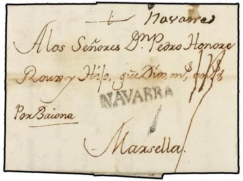 ✉ ESPAÑA: PREFILATELIA. 1759. PAMPLONA a FRANCIA. Marca line